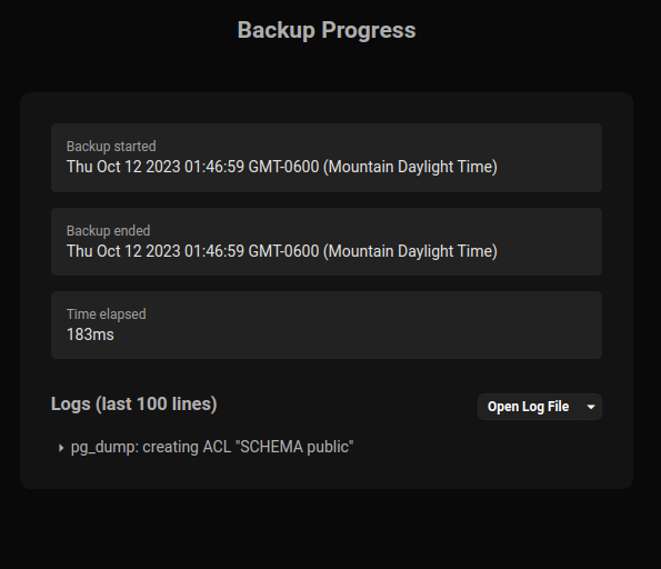 Command Progress screen