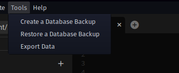 The tools section of the app menu