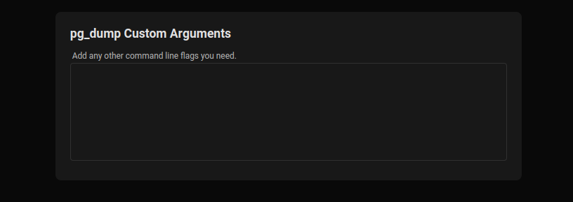 The box for setting custom command line flags for backup/restore