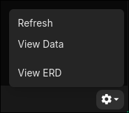 Structure tab with the status-bar cog menu open showing View ERD.