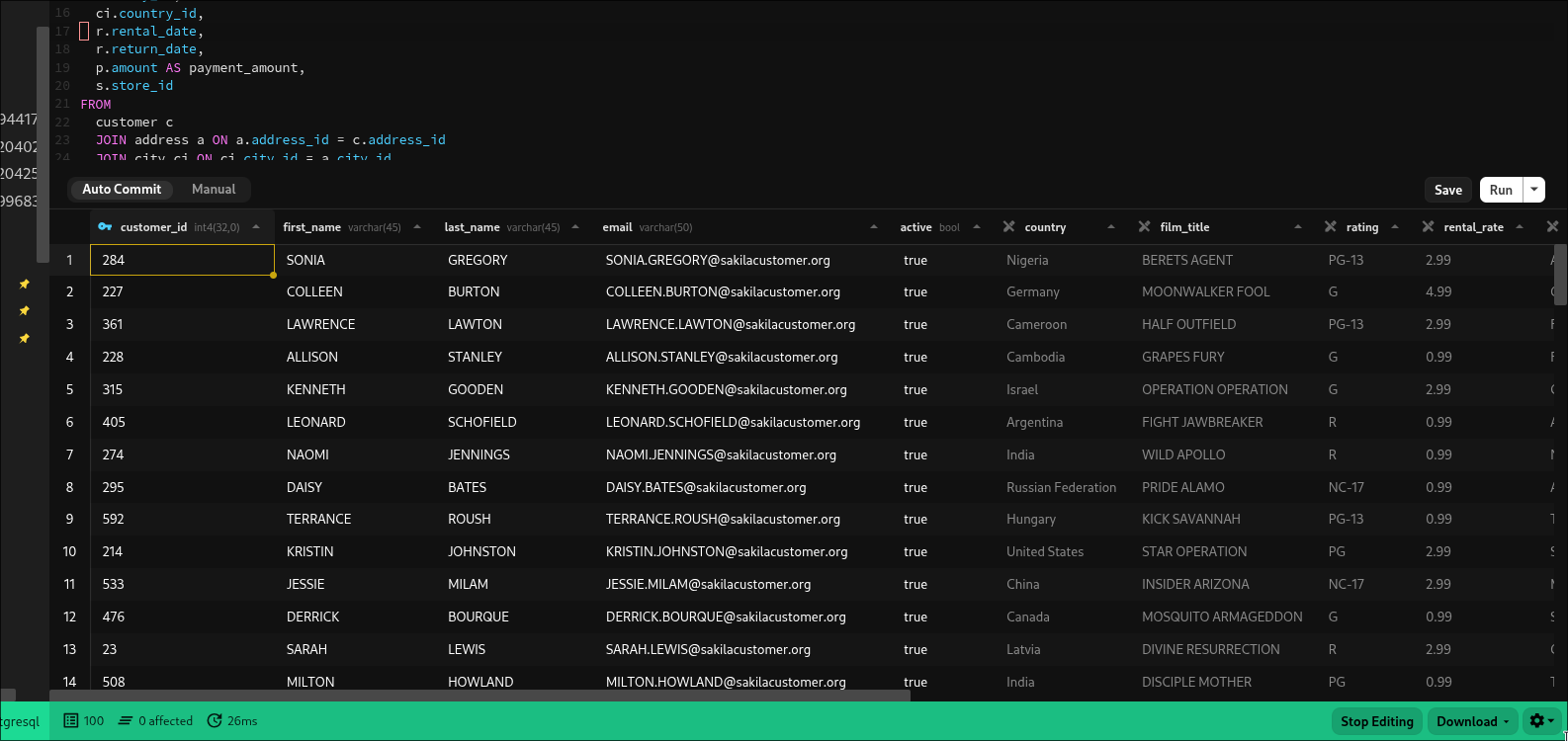 Image showing off the result table in edit mode