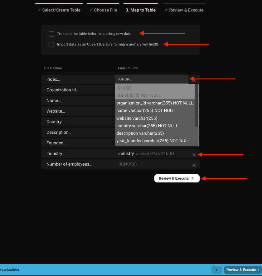Import Map to Table