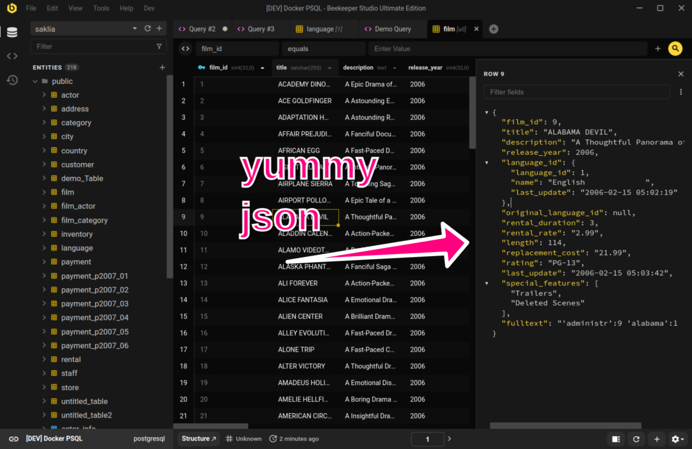 JSON row viewer