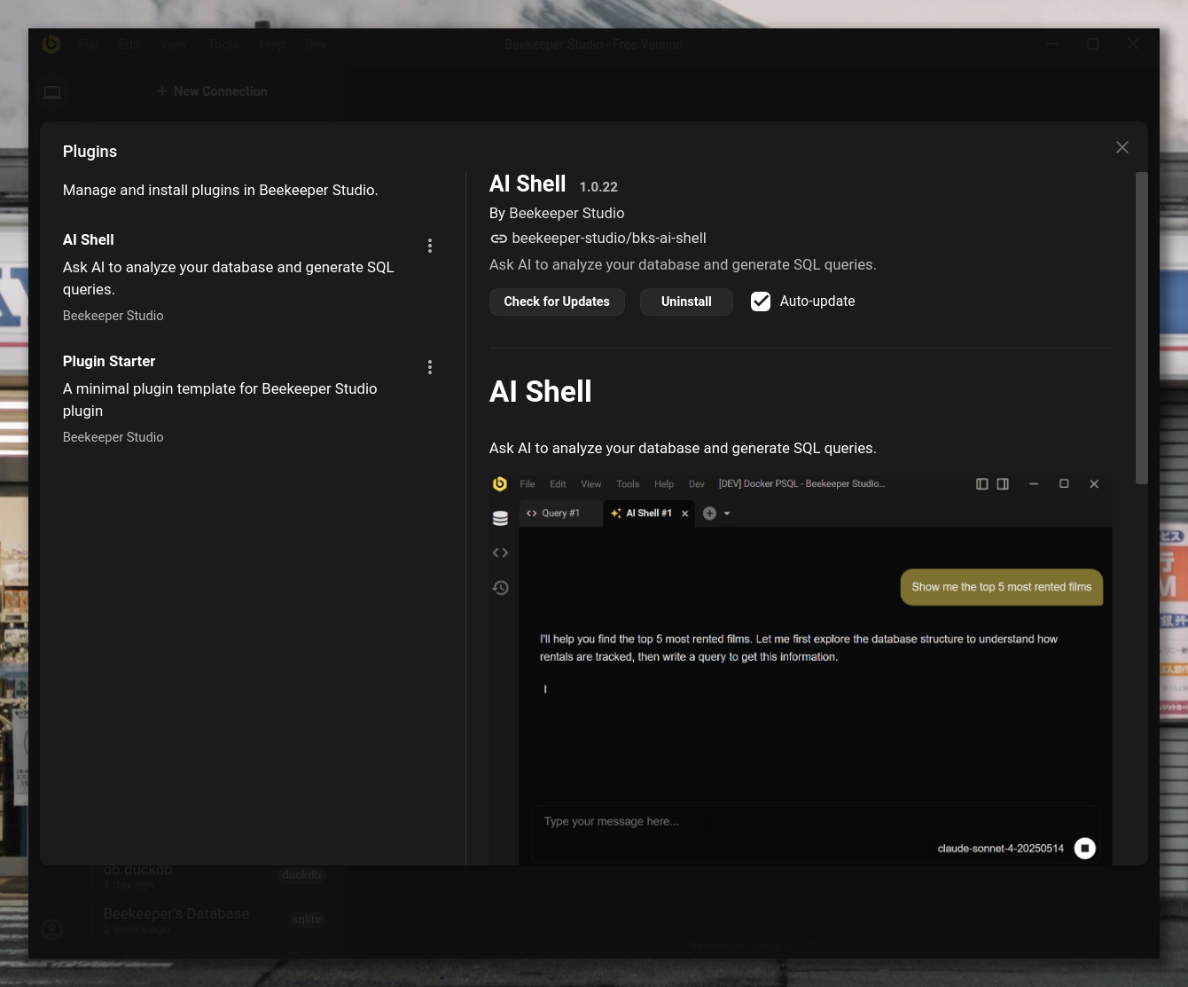 Plugin Manager showing available plugins