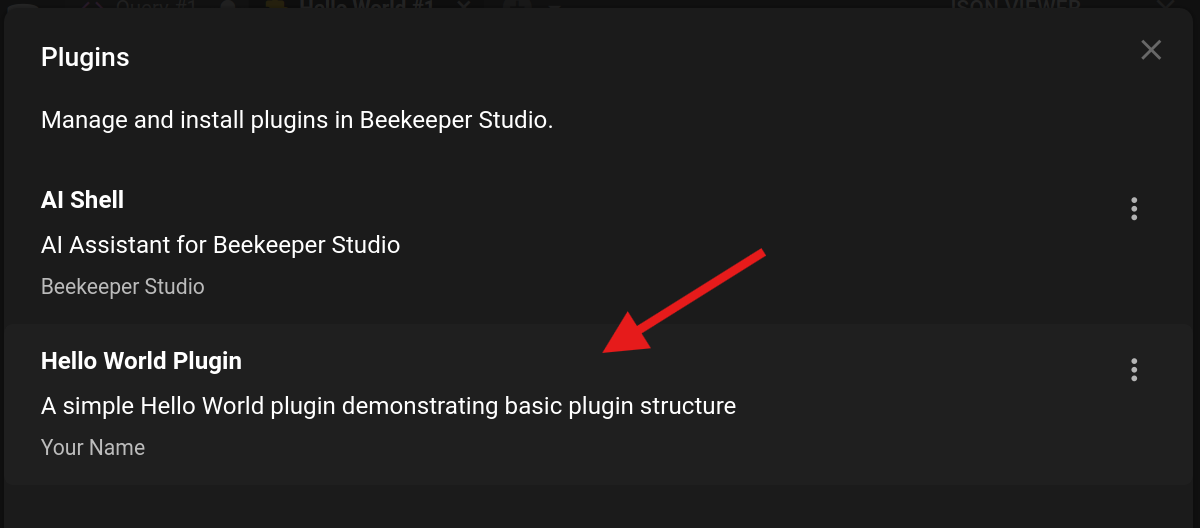 Plugin Manager showing installed plugin