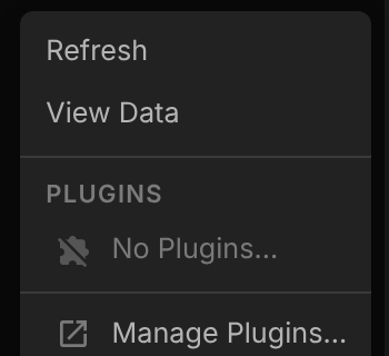 The structure view actions menu with No Plugins