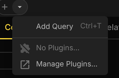 New tab dropdown with No Plugins