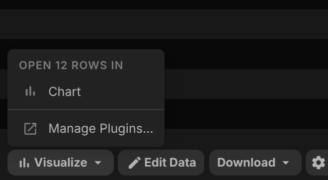 The Visualize menu in the query results status bar with a Chart item
