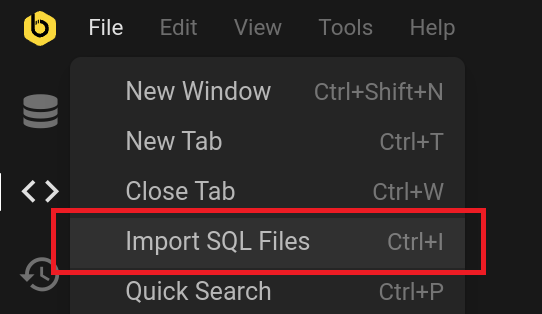 Clicking import from File menu