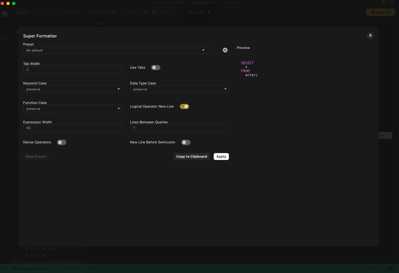 SQL Query Formatter - Beekeeper Studio Documentation
